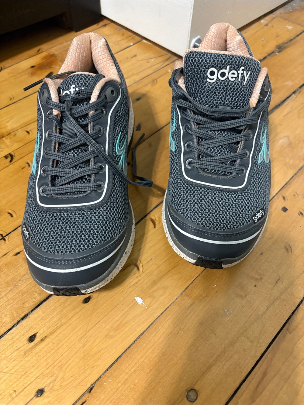 Ladies Gray Athletic Sneakers with Teal Accent